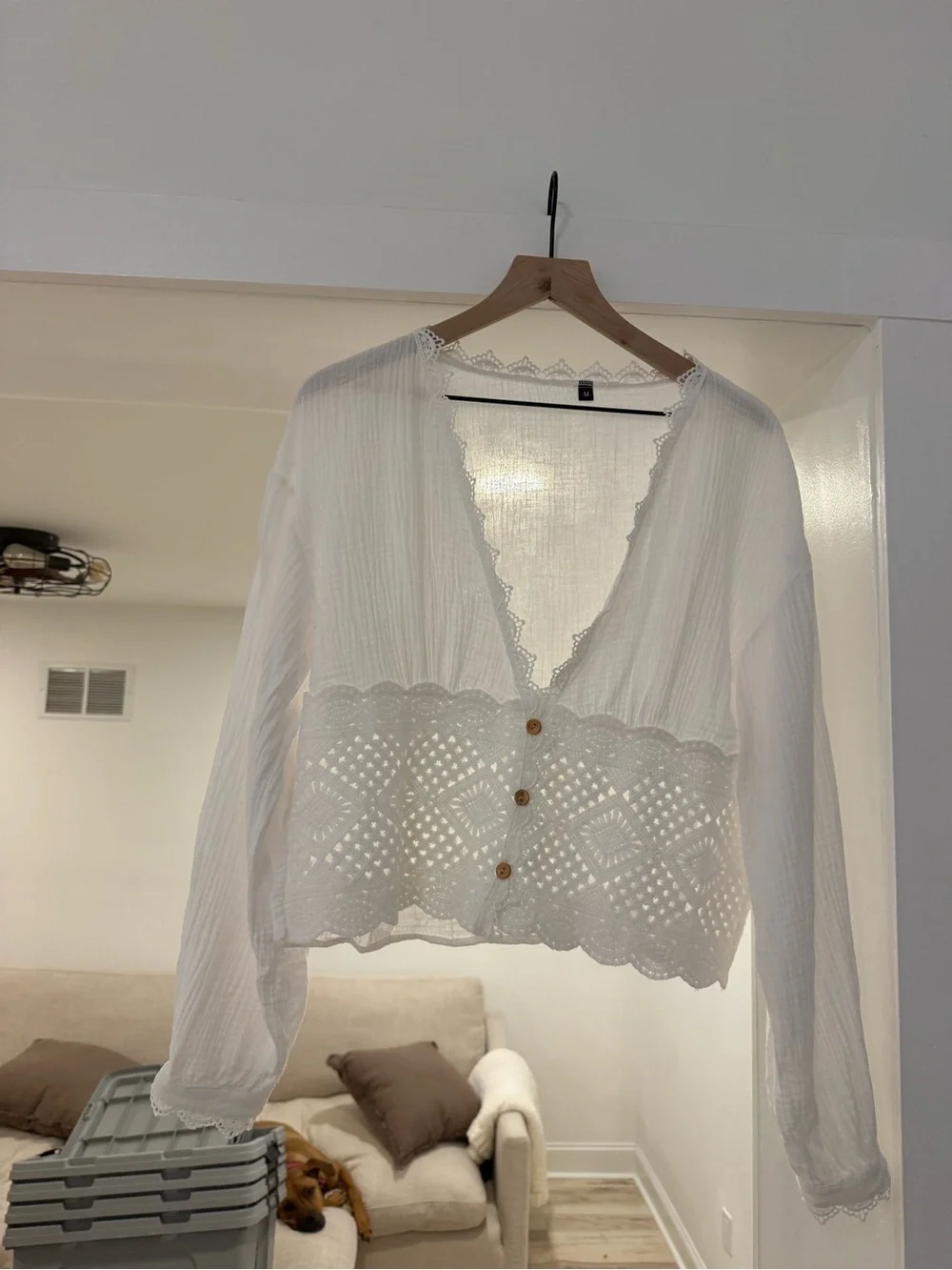 Crochet-Trim Button Front Top - Picture 3 of 4